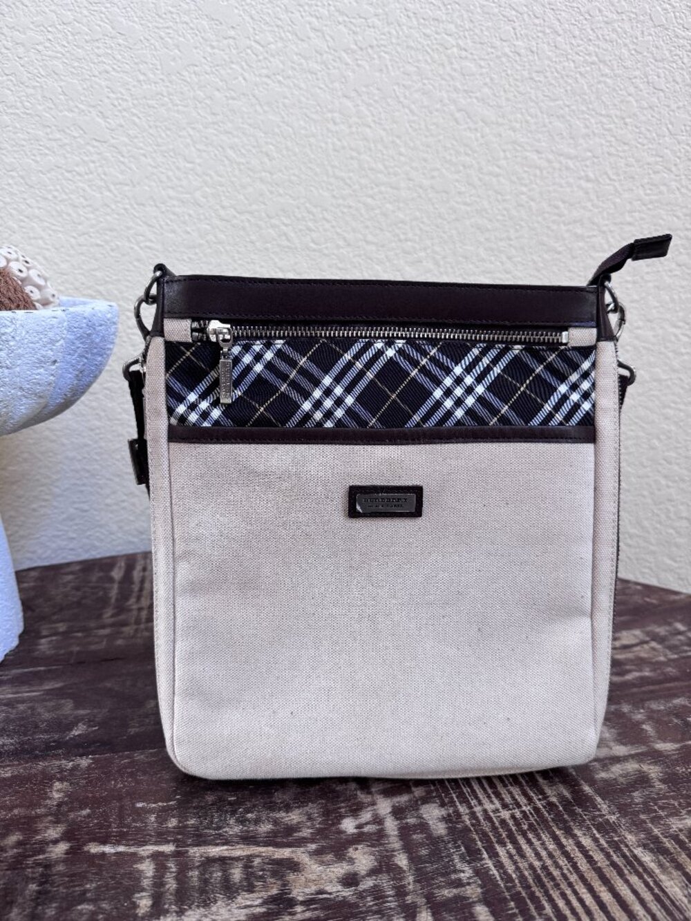 Burberry Black Label Canvas Check Crossbody Bag Authentic + COA